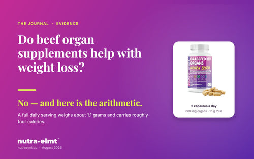 Do beef organ supplements help with weight loss? No: a daily serving weighs 1.1 g and carries about four calories