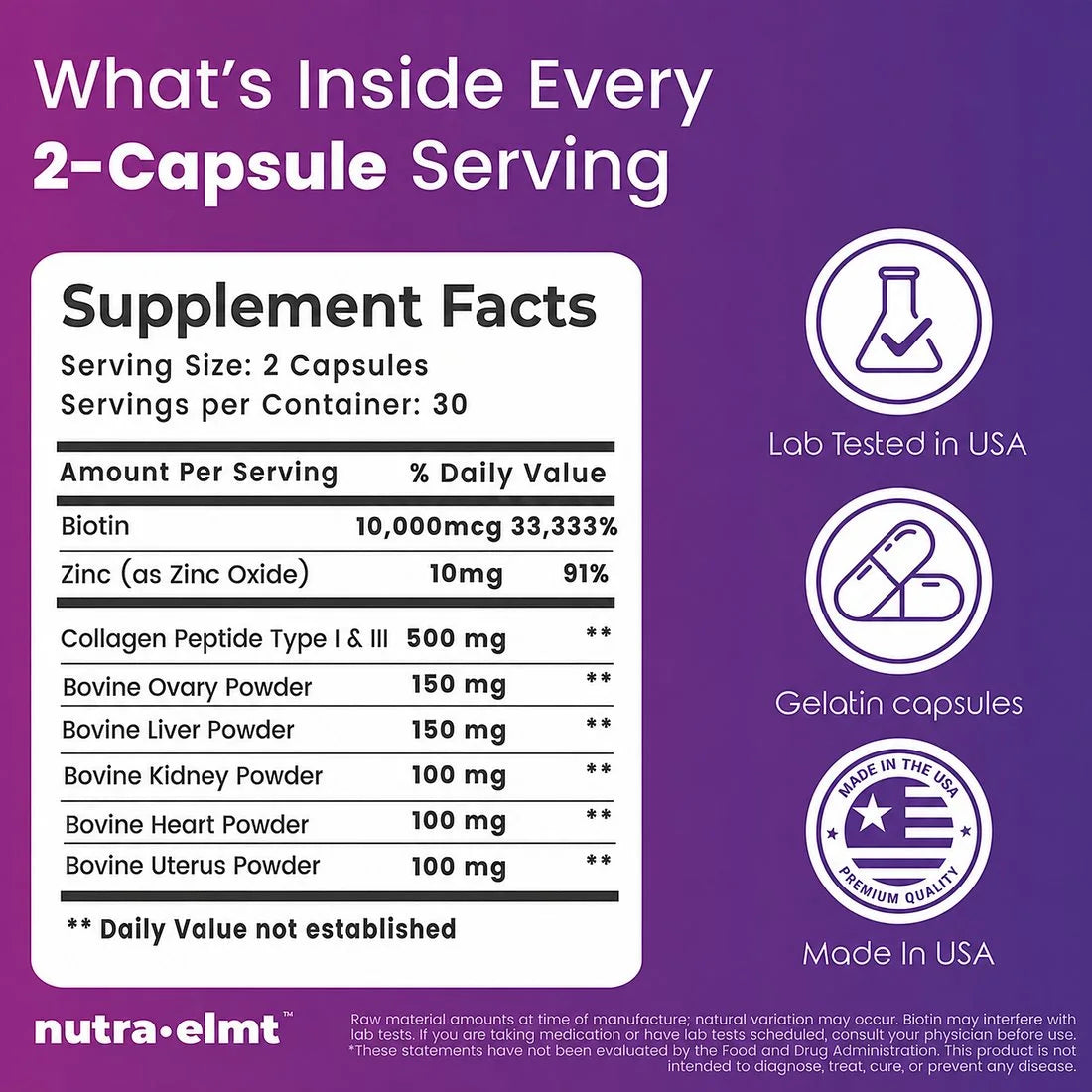 Women Bloom Supplement Facts panel